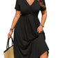 👗 50% DE RÉDUCTION ! ✨Robe midi grande taille à col V avec volants et manches courtes