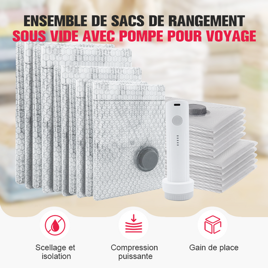 Ensemble de sacs de rangement sous vide de voyage avec pompe portable