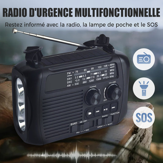 Radio d'urgence solaire à manivelle multifonction
