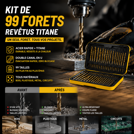 🏭⚒️ Vente usine Lot 99 forets revêtus titane, perforation durable sur bois métal plastique bricolage pro ✨