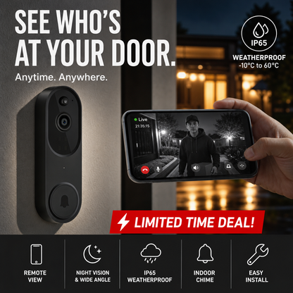 Surveillez votre porte en temps réel ! Sonnette vidéo 1080p avec détection humaine par IA