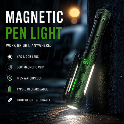 🔦🧲 Lampe de travail multifonctionnelle à aimant puissant – Format stylo, fixation sûre sur toute surface métallique, éclairez vos chantiers, capots et étagères sans tenir la lampe, le couteau suisse des mécano et bricoleurs ⚙️💡