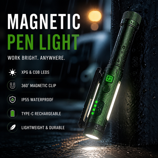 🔦🧲 Lampe de travail multifonctionnelle à aimant puissant – Format stylo, fixation sûre sur toute surface métallique, éclairez vos chantiers, capots et étagères sans tenir la lampe, le couteau suisse des mécano et bricoleurs ⚙️💡