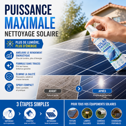 ☀️🧴 Spray nettoyant haut de gamme panneaux solaires, élimine poussière et saleté pour rendement maximal ✨