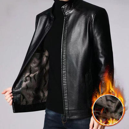 🔥  50% DE RÉDUCTION ! Veste Cuir Homme Doublure Peluche – Chaleur Hivernale, Coutures Main & Col Montant