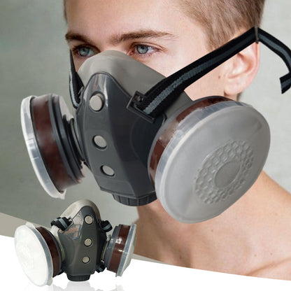 🔥Protection efficace – Masque à gaz double filtre au charbon actif