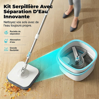 Hands-Free Flat Mop and Bucket Kit with Water Separation System