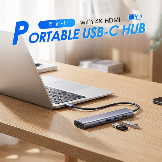 Hub USB-C portable 5 en 1 avec sortie HDMI 4K