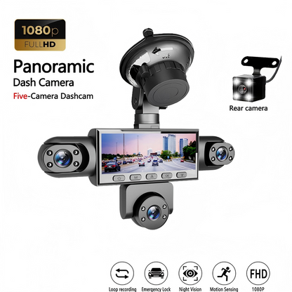 📢📢50% DE RÉDUCTION !! ⏰Caméra Embarquée HD 1080p Multi-Objectifs – 5 Angles, Vision Nocturne, Détection Collision, Surveillance Stationnement 24h/24 🚗