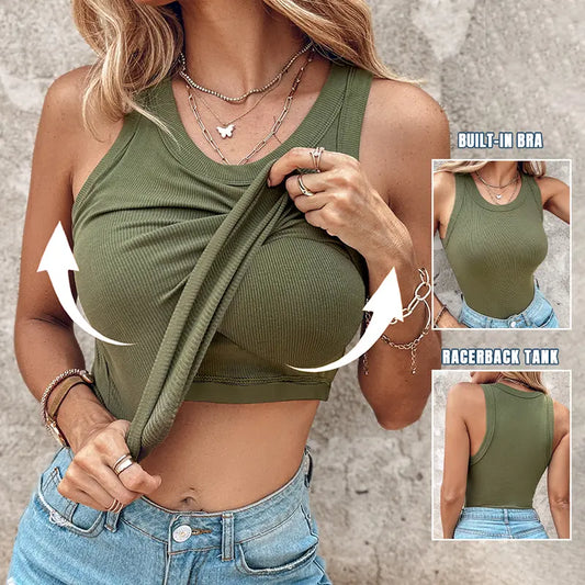 👗 PROMO FLASH 50% ! 🔥 Débardeur Côtelé avec Soutien-gorge Intégré – Coupe Gainante, Confort Ultime & 6 Couleurs 👙